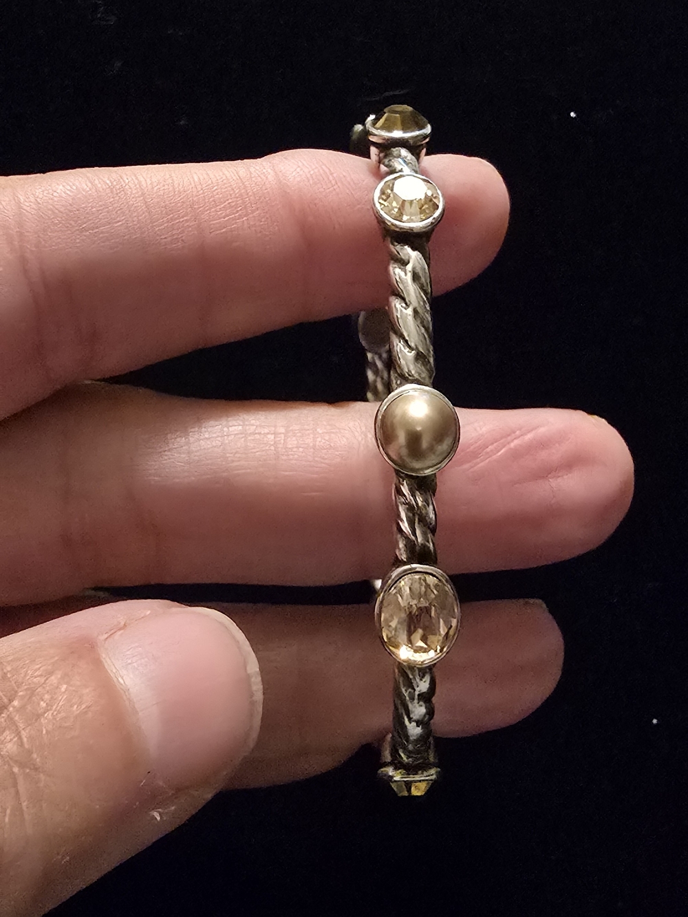 Brighton Silver-Tone Twisted Rope Bracelet with Bead Accents